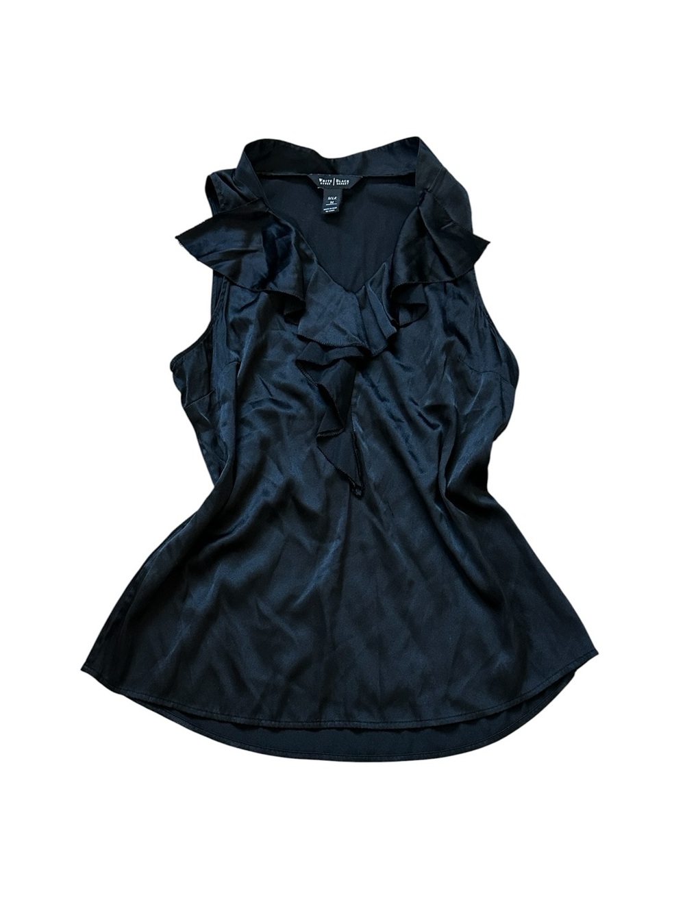 White House Black Market Silk Sleeveless Blouse Ruffle Front Classic Summer Top